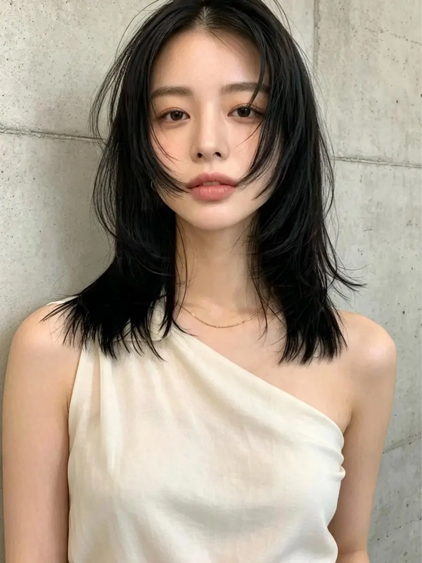 セミロング くびれヘア 顔まわりレイヤー 韓国風ヘア レイヤーカット 小顔カット カット ヘアカラー トリートメント ヘッドスパ 韓国レイヤーカット 🫧大阪梅田レイヤーのヘアスタイル
