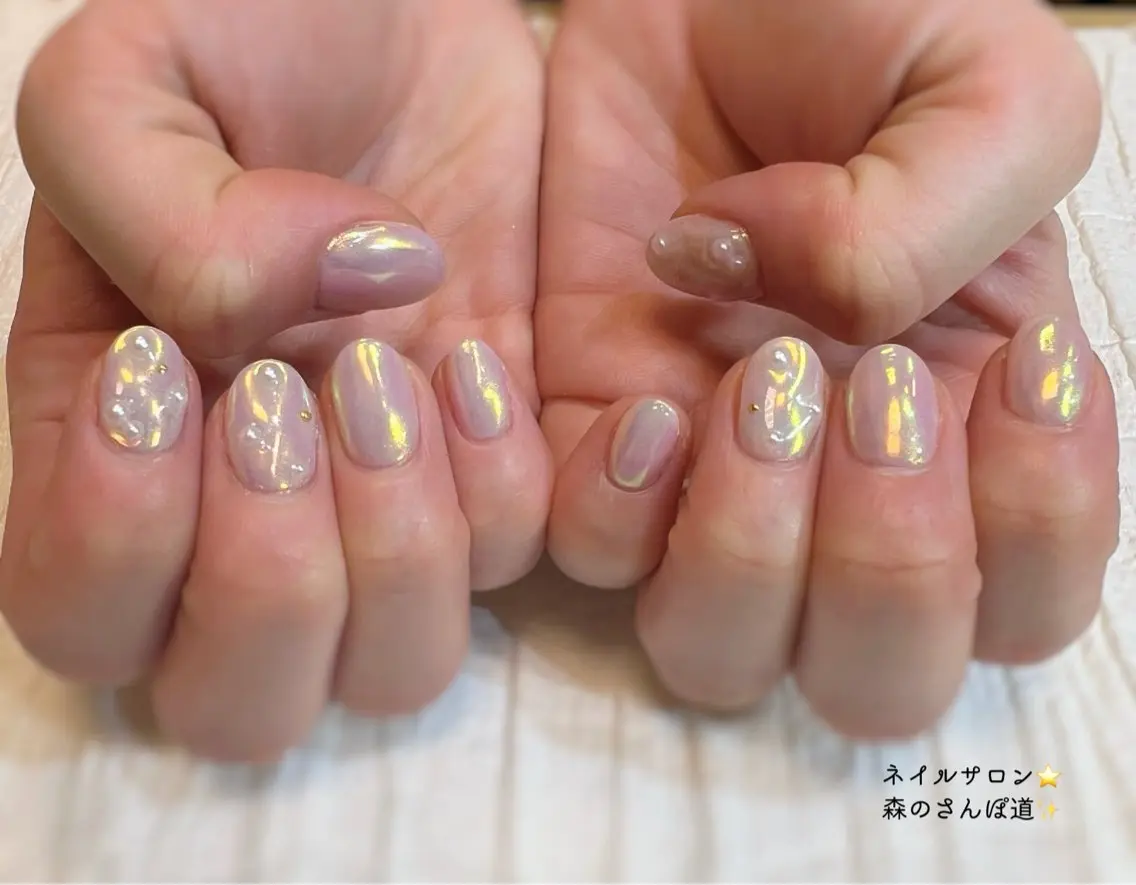 ネイル ハンドネイル ショートネイル 森のさんぽ道のネイルデザイン