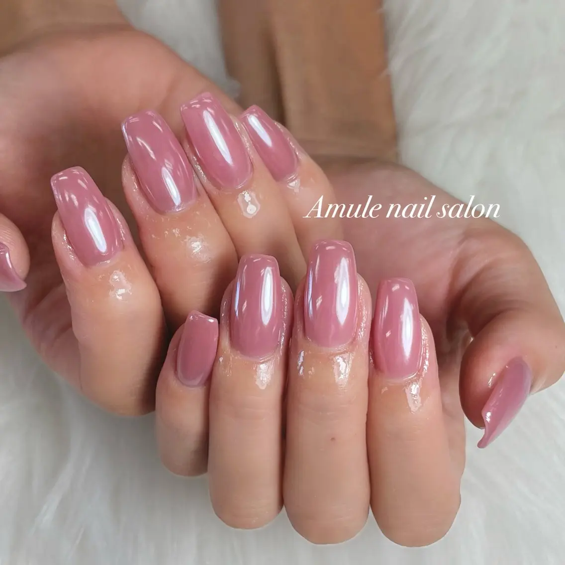 ネイル ミラーネイル ピンク ホワイト Amule nailsalonのネイルデザイン