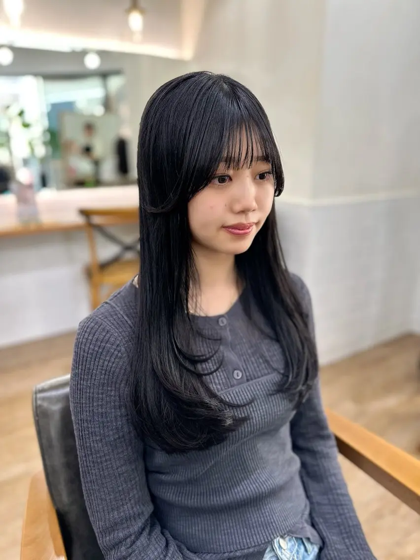 ロング カラー パーマ ヘアアレンジ メンズ キッズ レイヤーカット/ 巻ける縮毛矯正のヘアスタイル