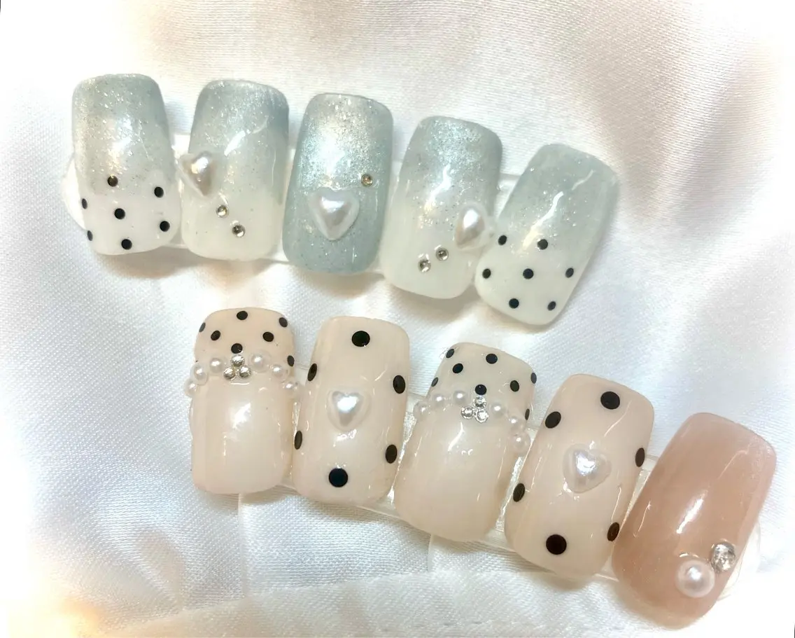 パールハート✖️ドットデザインネイル💅(オフあり、甘皮ケア付)❤️の写真