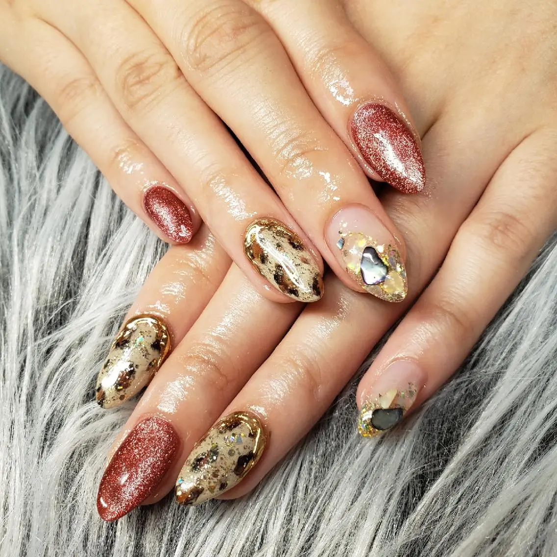 ネイル アニマル柄 赤色 冬ネイル Nail salon Coco【溝の口駅】のネイルデザイン