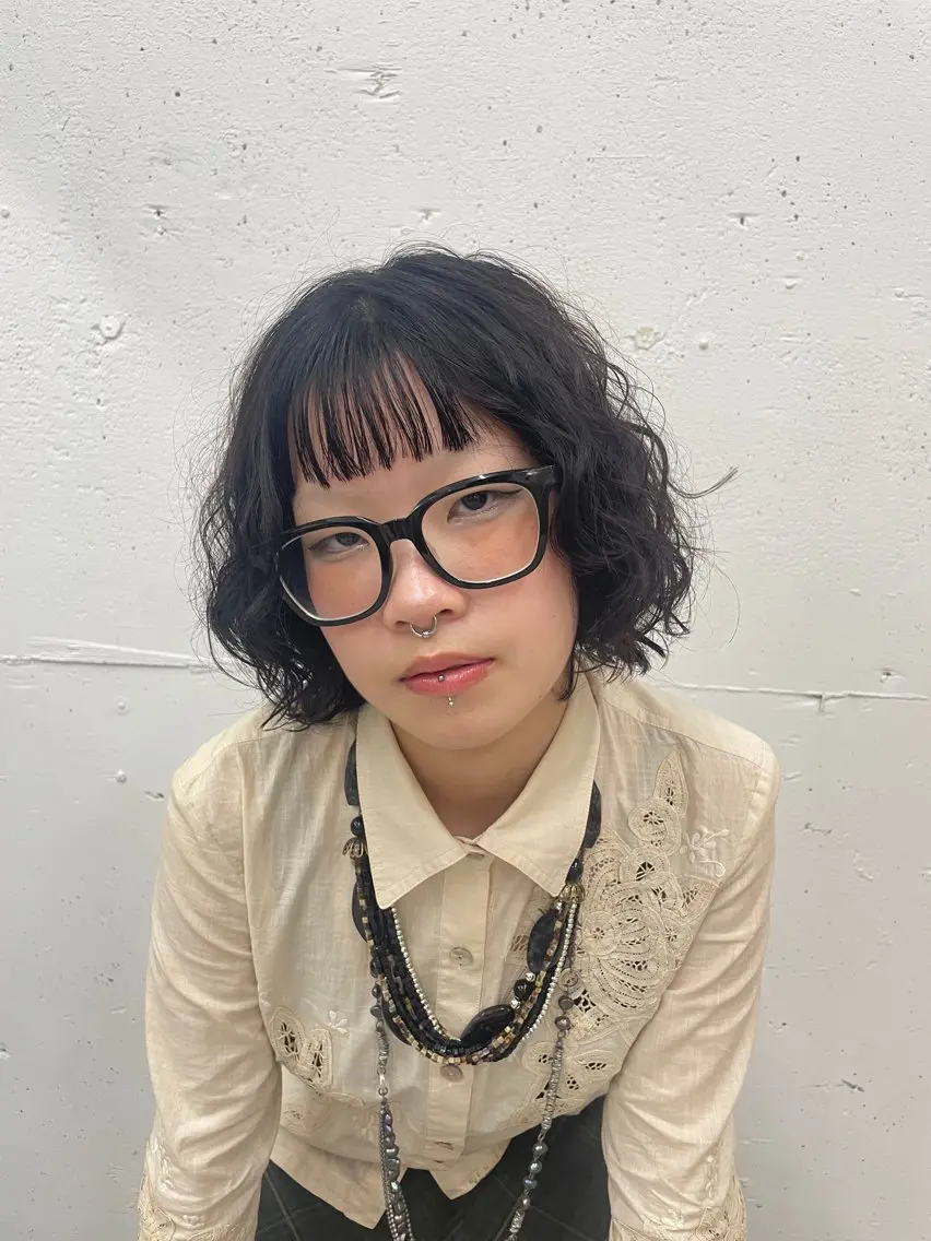 ショート パーマ ボブ オン眉 カット パーマ suzu 🤍 【 grace 】のヘアスタイル