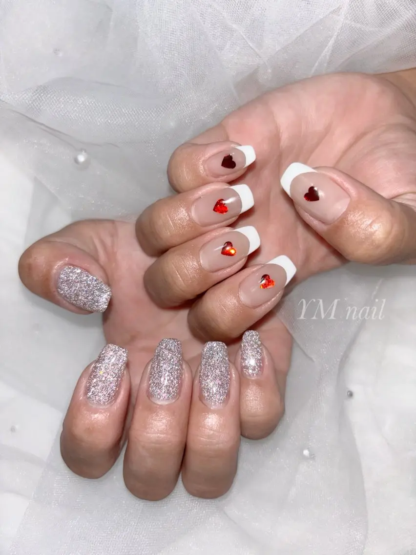 ネイル フラッシュネイル フレンチネイル ジェルネイル ハート 持ち込み YM nailのネイルデザイン