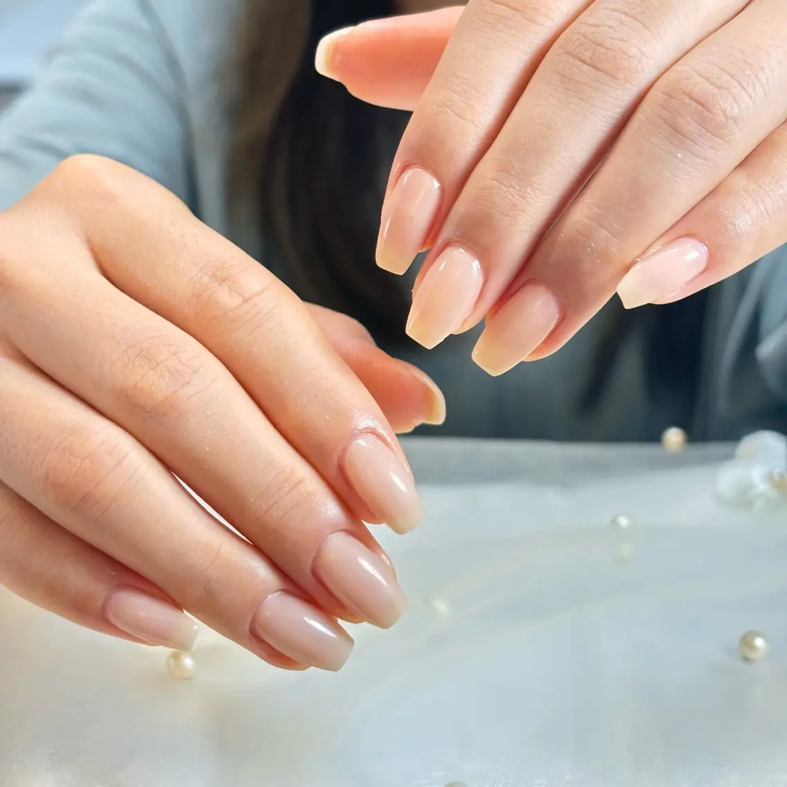 ネイル 桜ネイル 長さ出し フレンチネイル 韓国ネイル マグネットネイル ハンドネイル Kiwami nailsalonのネイルデザイン