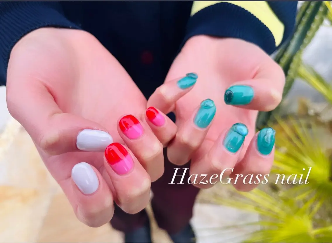 ネイル グラデーション グリーン ハンドネイル HazeGrass NAILのネイルデザイン