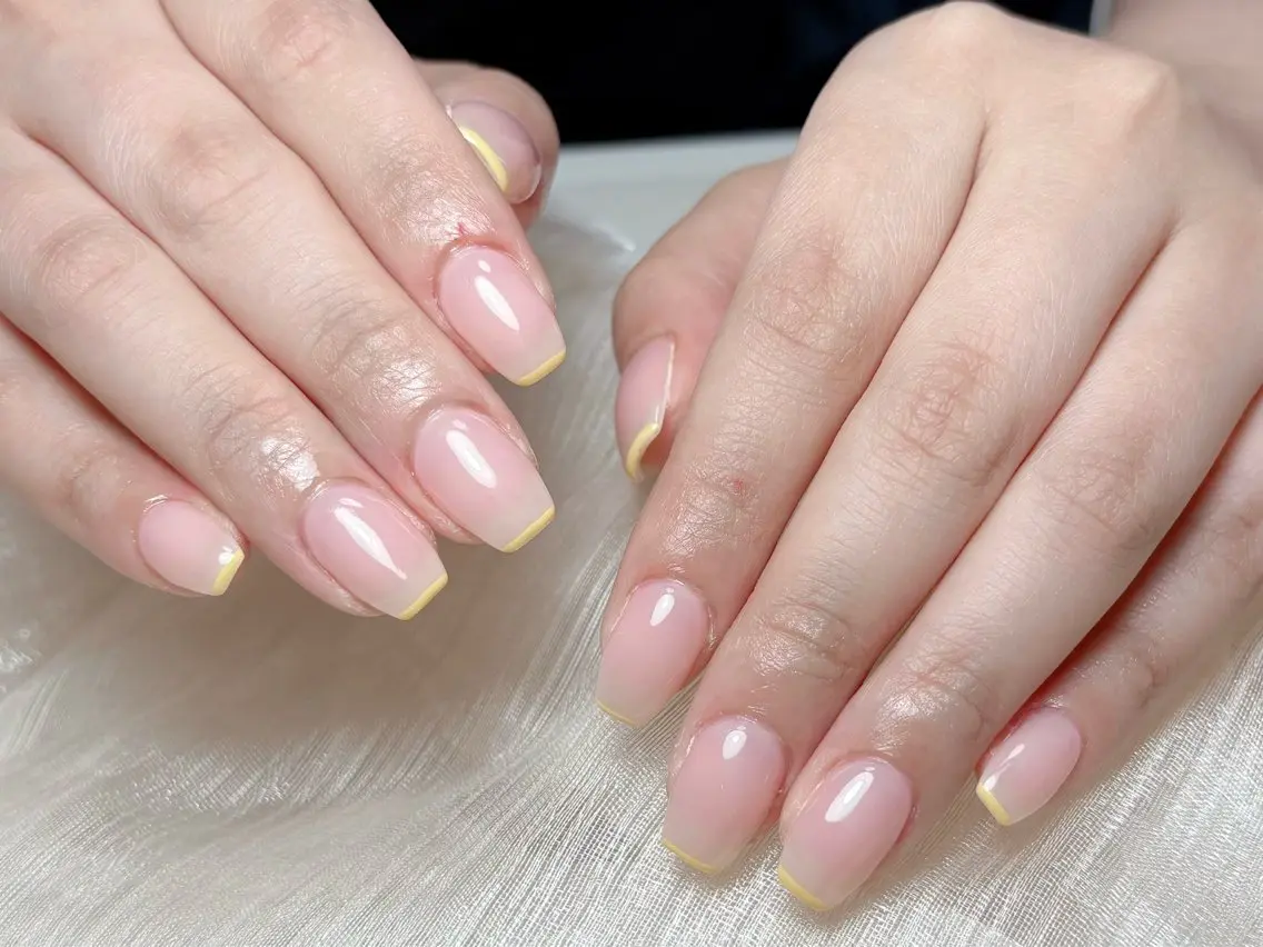 ネイル オーロラネイル チークネイル フレンチネイル ジェルネイル ガラスフレンチ ハンドネイル Nail Jolieのネイルデザイン