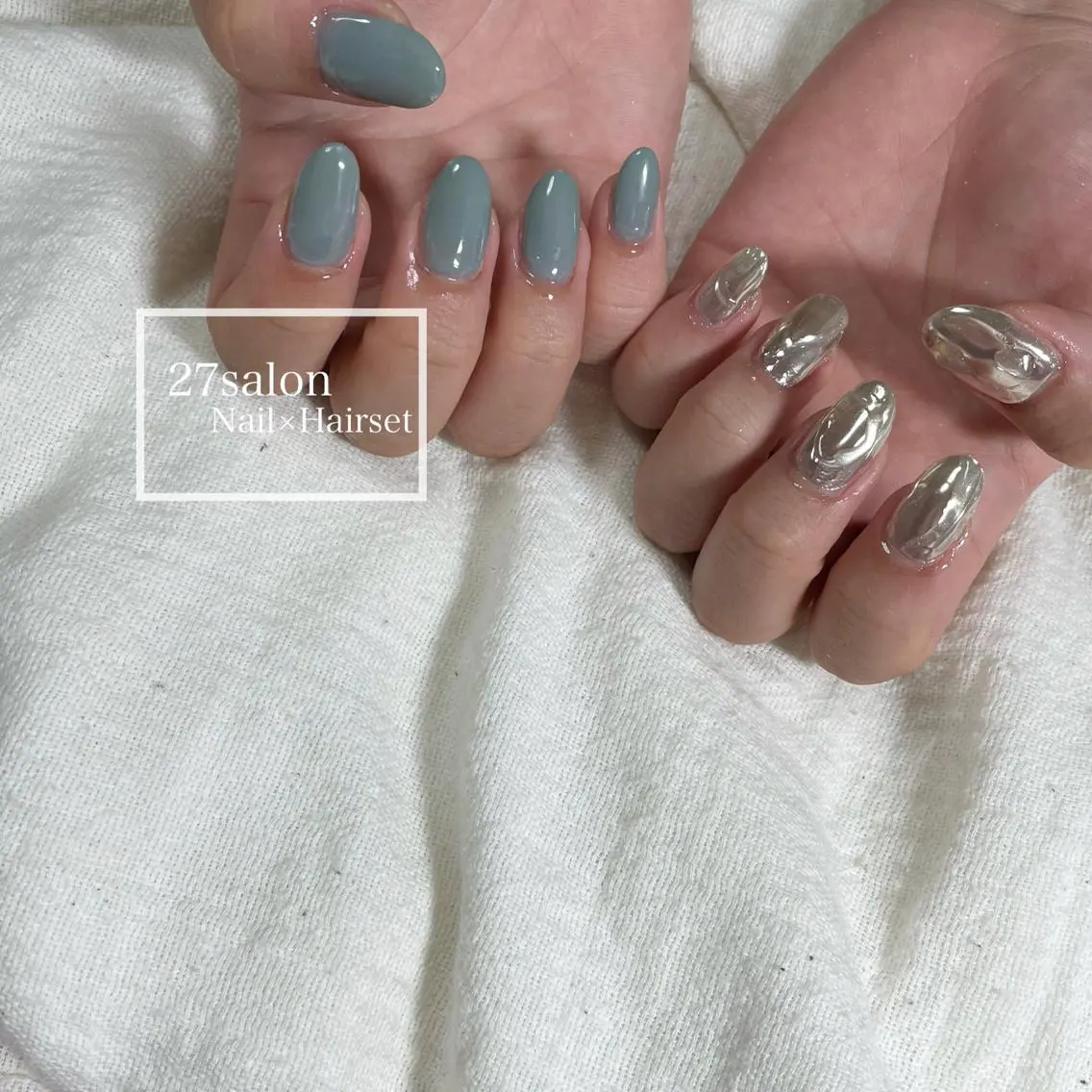 ネイル ブルー ミラーネイル 27salon yuinaのネイルデザイン