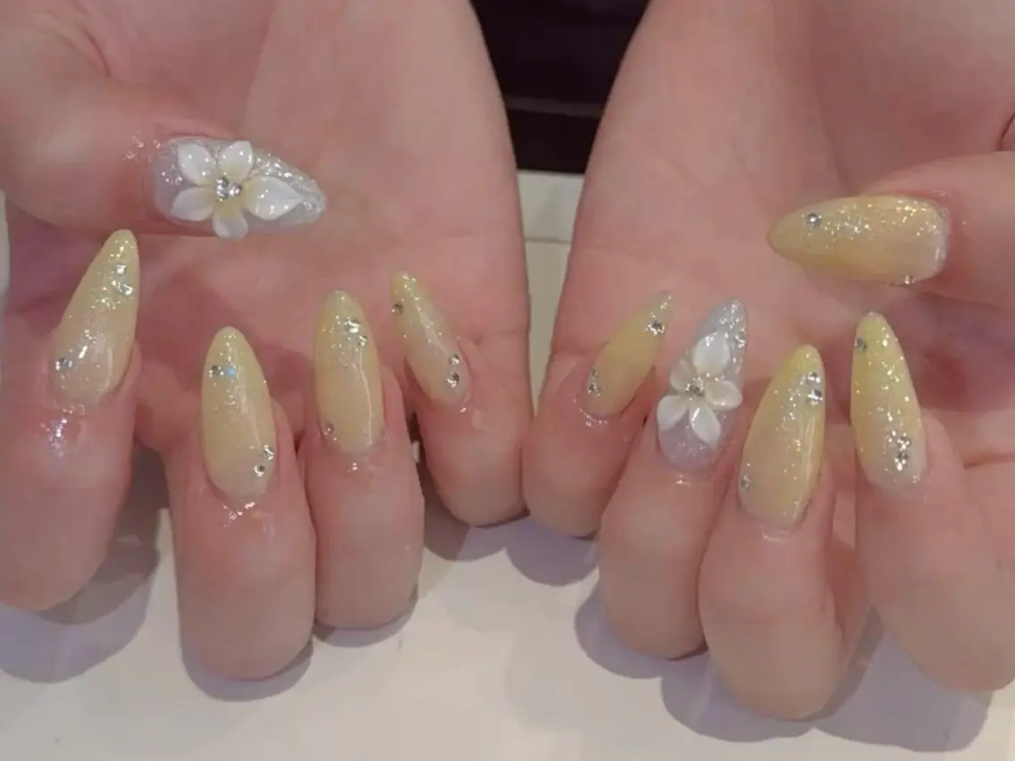 ネイル ガーリー ハート 韓国ネイル ニュアンスネイル リボン ハンドネイル Sora nail 長さ出し専門店のネイルデザイン