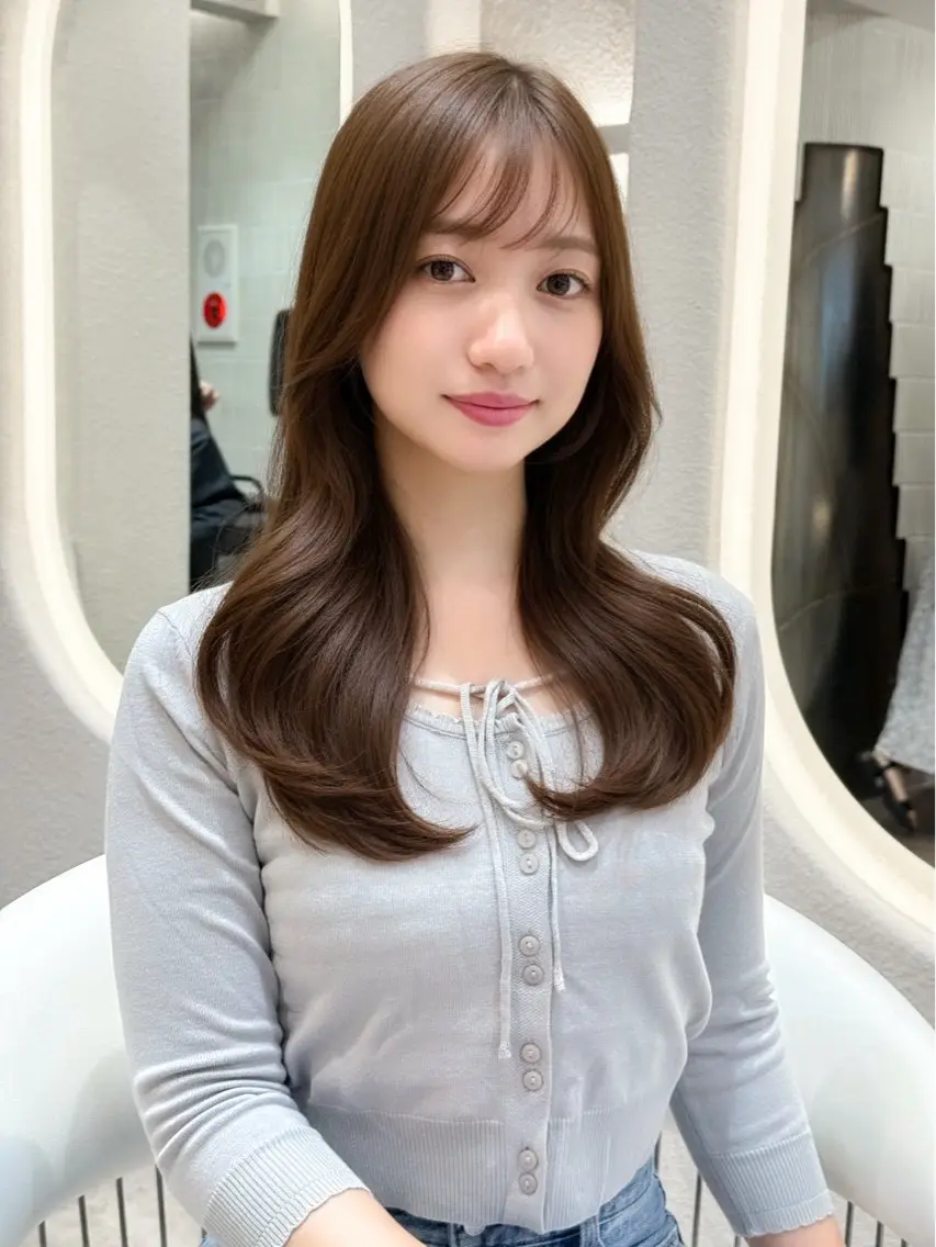 セミロング 韓国風ヘア レイヤーカット ヘアカラー 韓国ヘア🇰🇷/縮 毛矯正🫧/木村和生のヘアスタイル