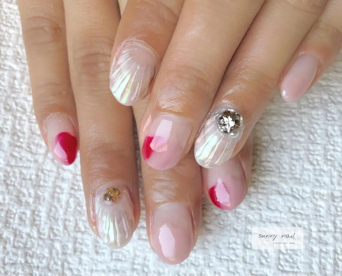 ネイル アートネイル オーロラネイル カジュアル クリアネイル ジェルネイル sunny nailのネイルデザイン