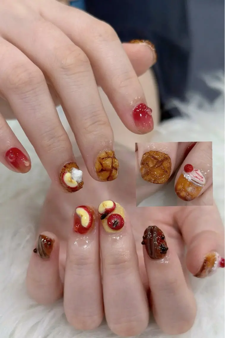 ネイル ボルドー ブラウン チークネイル ドット フットネイル NAILS BAR SHINJUKUのネイルデザイン