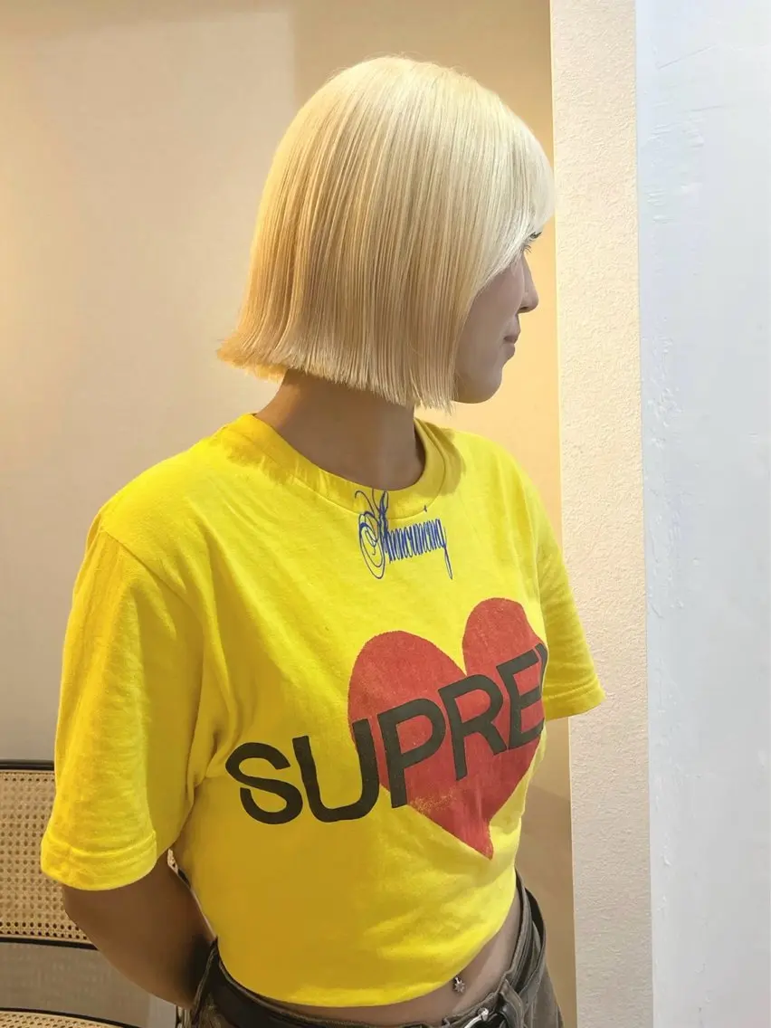 ミディアム カラー ブリーチ ブロンド 透明感カラー ハイトーンカラー ボブ カット ヘアカラー トリートメント AMI🎀韓国ヘア 透明感カラーのヘアスタイル