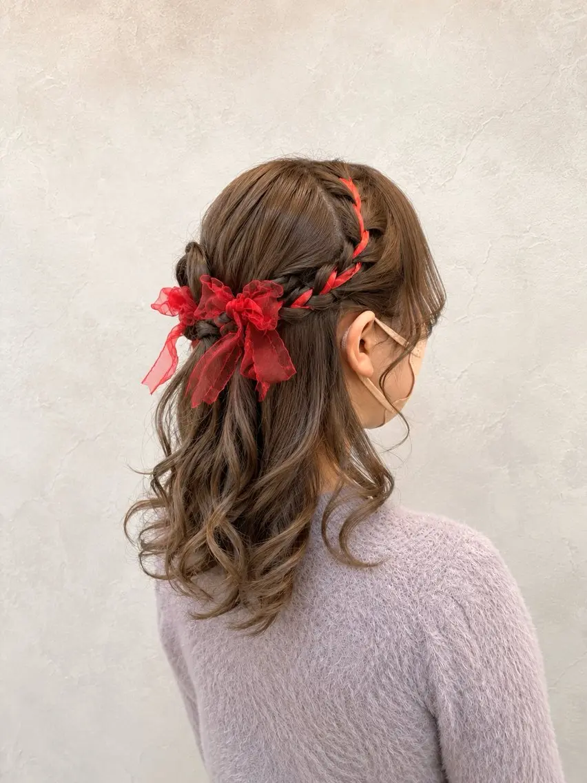 セミロング ヘアアレンジ 成人式 ハーフアップ 結婚式・ブライダル 卒業式のヘアスタイル ヘアセット 【enil代表】 杉林和哉のヘアスタイル
