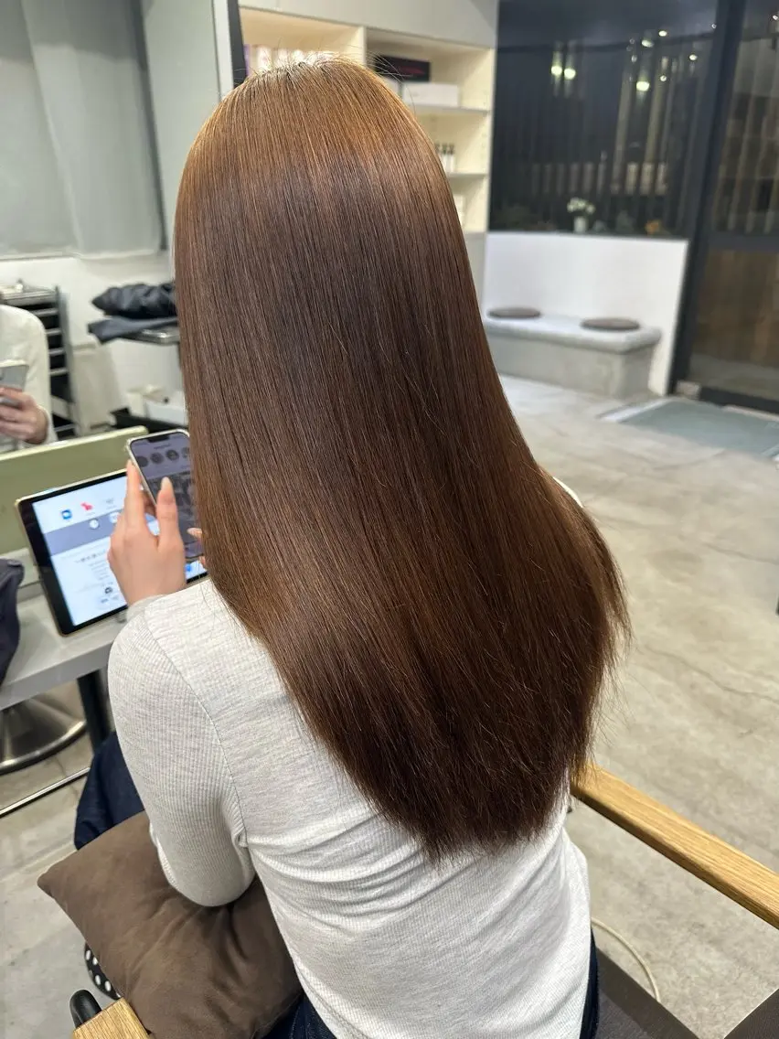 セミロング パーマ 縮毛矯正 ハイトーンカラー が絶対可愛い✨泰聖✨のヘアスタイル