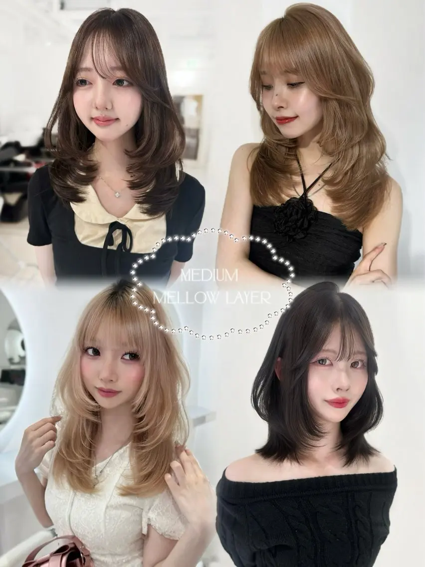 ミディアム カラー ハイトーンカラー レイヤーカット 上野/韓国hair 🤍MOEKA🤍のヘアスタイル