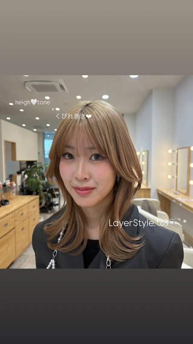セミロング カラー 🎀ピンク／ブリーチ 🌈デザイン♡BoNのヘアスタイル