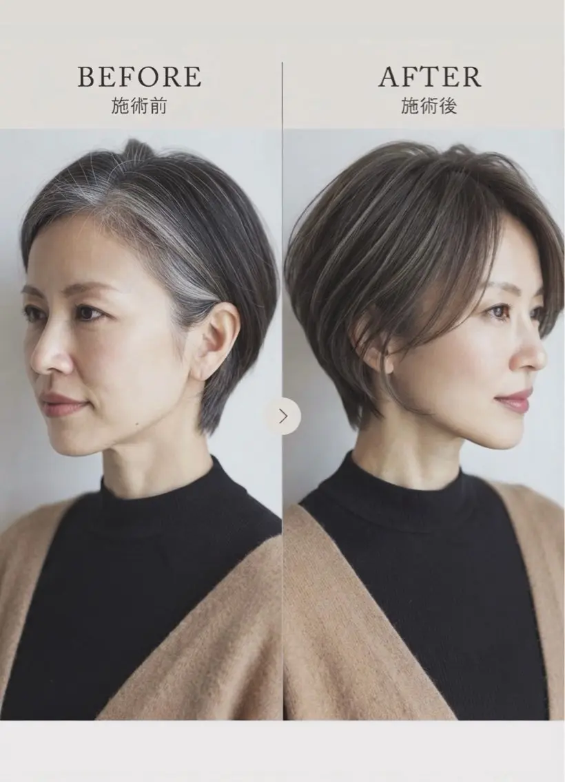 ショート カット ヘアカラー トリートメント 白髪ぼかし 🔥イワイコウキのヘアスタイル