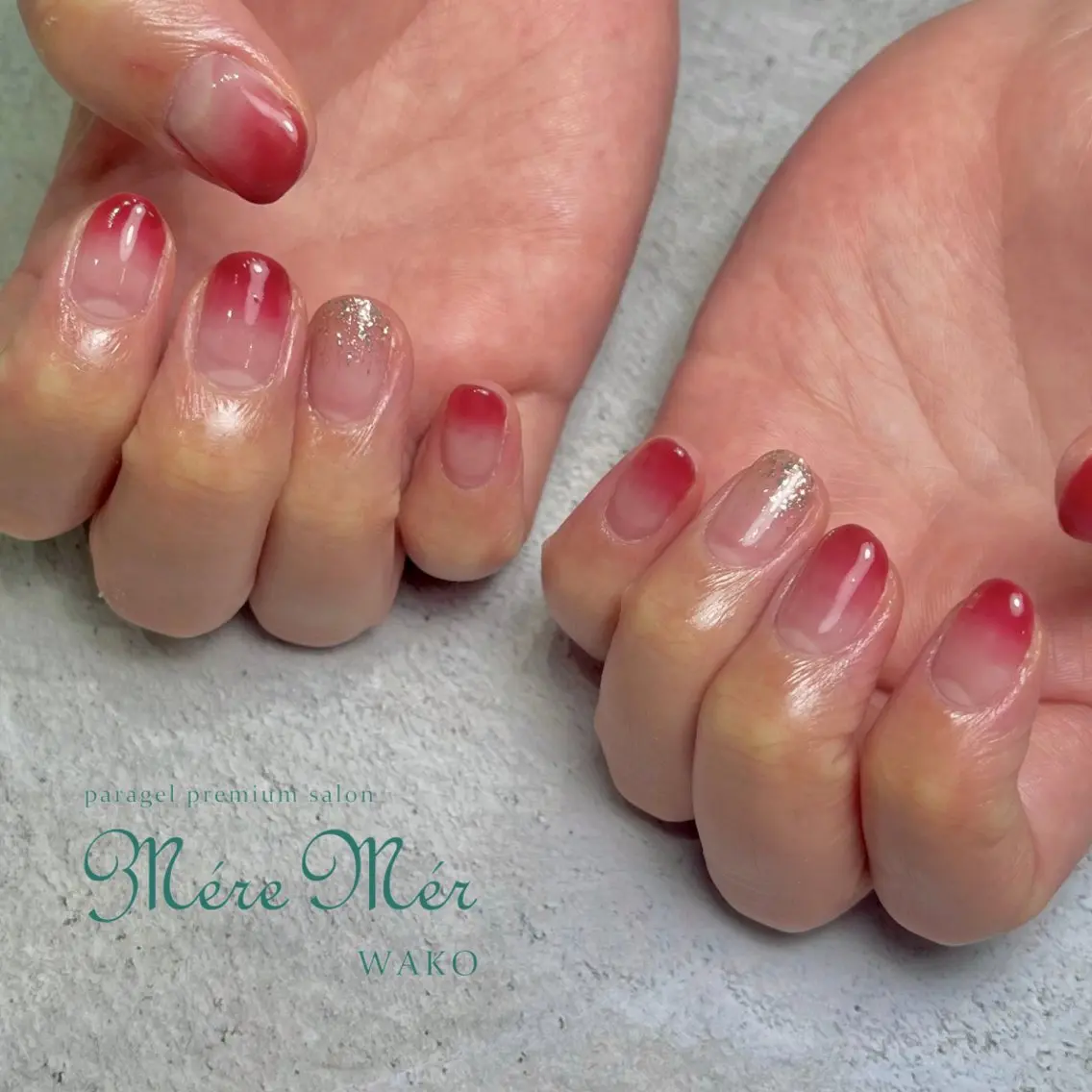 ネイル ラメ(グリッター) ラメグラデーション 赤色 aya ⭐️nailのネイルデザイン