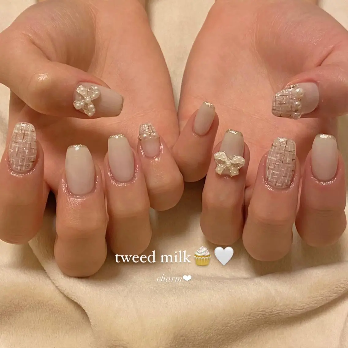 ネイル シンプルネイル ツイードネイル nail salon charmのネイルデザイン
