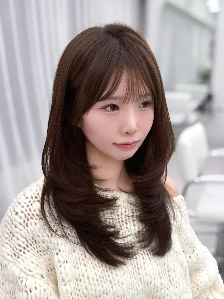 ロング カラー 透明感カラー 顔まわりレイヤー 顔周りカット ハッシュカット 髪質改善 カット ヘアカラー トリートメント 韓国ガーリーヘア🎀 Sayaka🤍のヘアスタイル