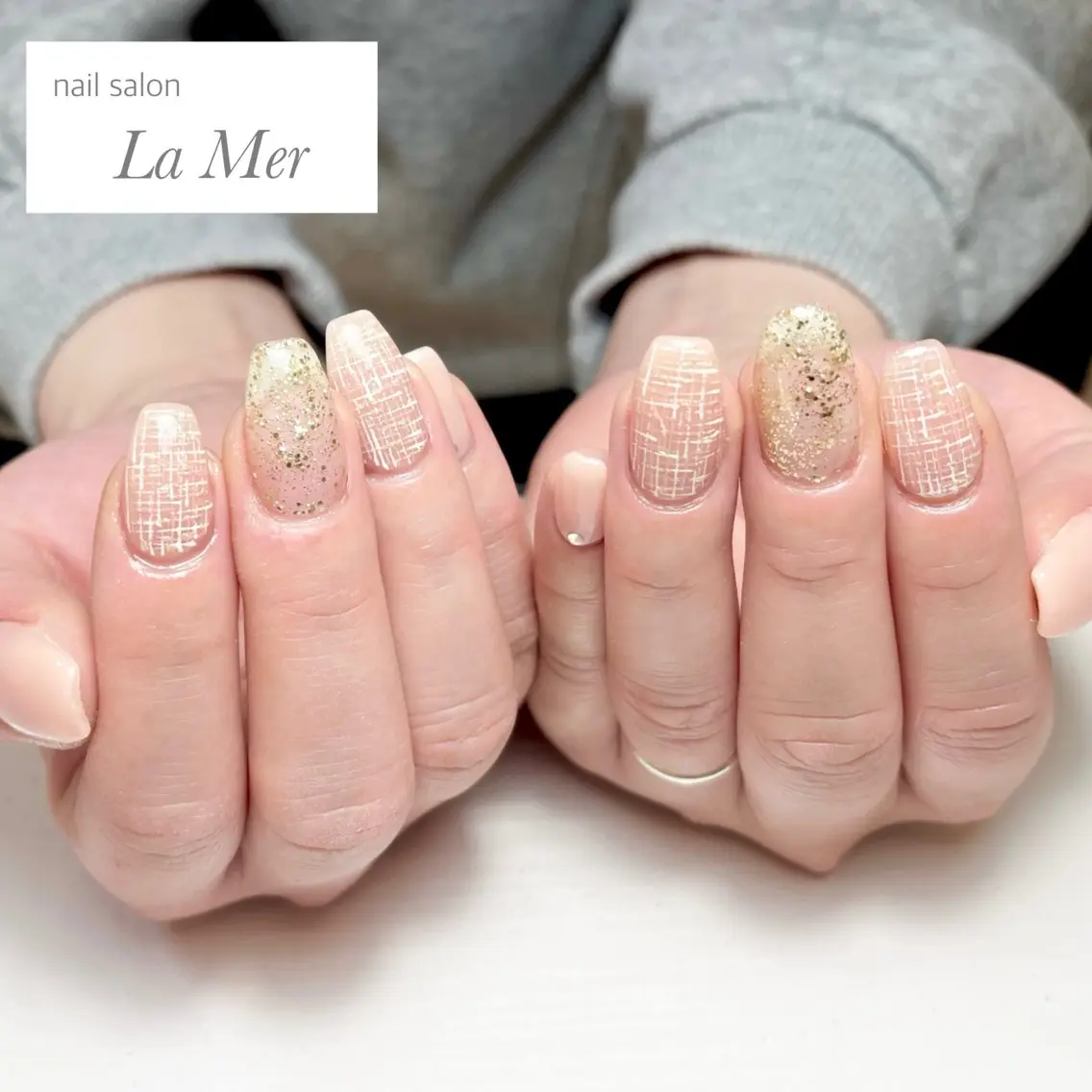 ネイル オフィスネイル ピンク シンプルネイル ツイードネイル 冬ネイル ハンドネイル nailsalon La Merのネイルデザイン