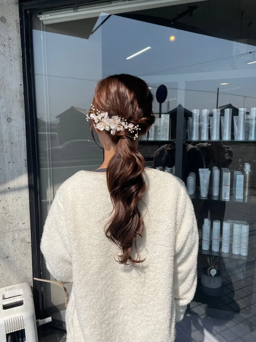 ロング ヘアアレンジ ポニーテール 結婚式・ブライダル マキノ キョウカのヘアスタイル
