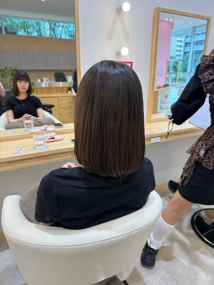 ミディアム カラー ヘアカラー トリートメント ゆんな/清潔感ｶｯﾄ 透明感ｶﾗｰ🥯のヘアスタイル