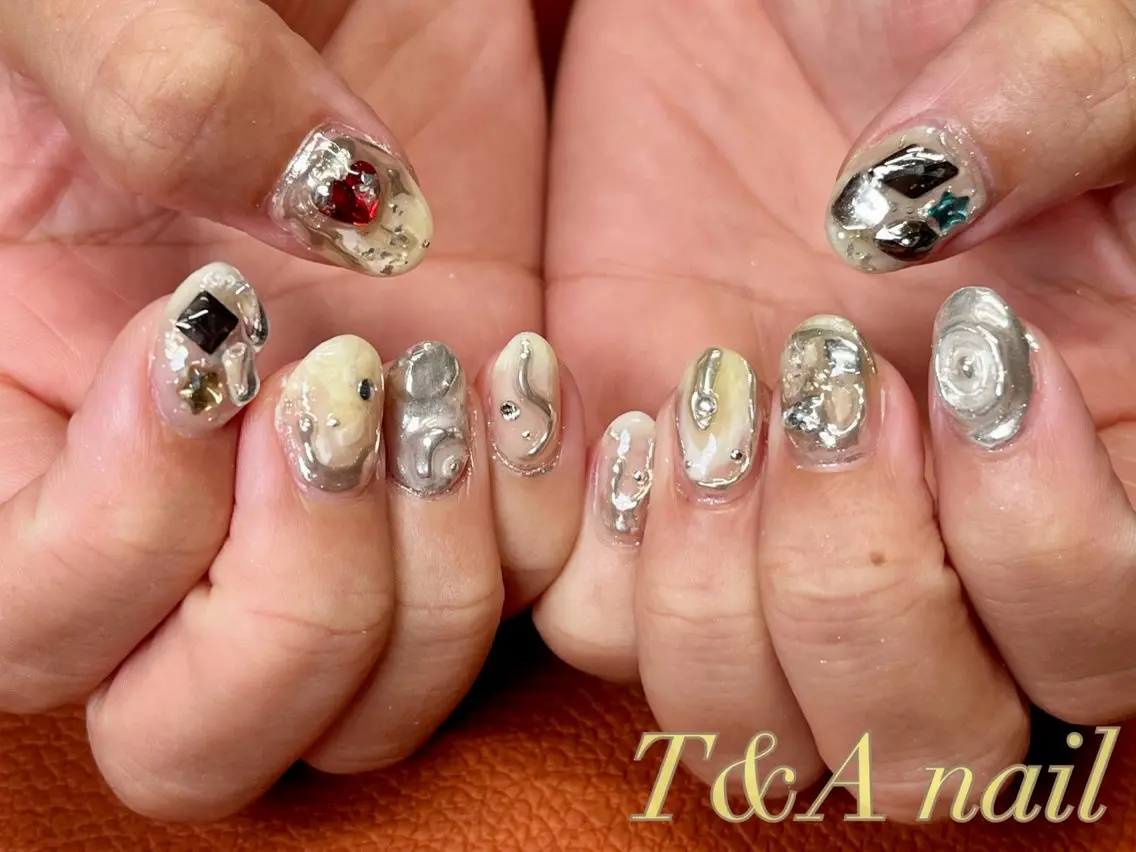 ネイル 長さ出し ジェルネイル キラキラネイル ニュアンスネイル スカルプネイル T&A nailのネイルデザイン