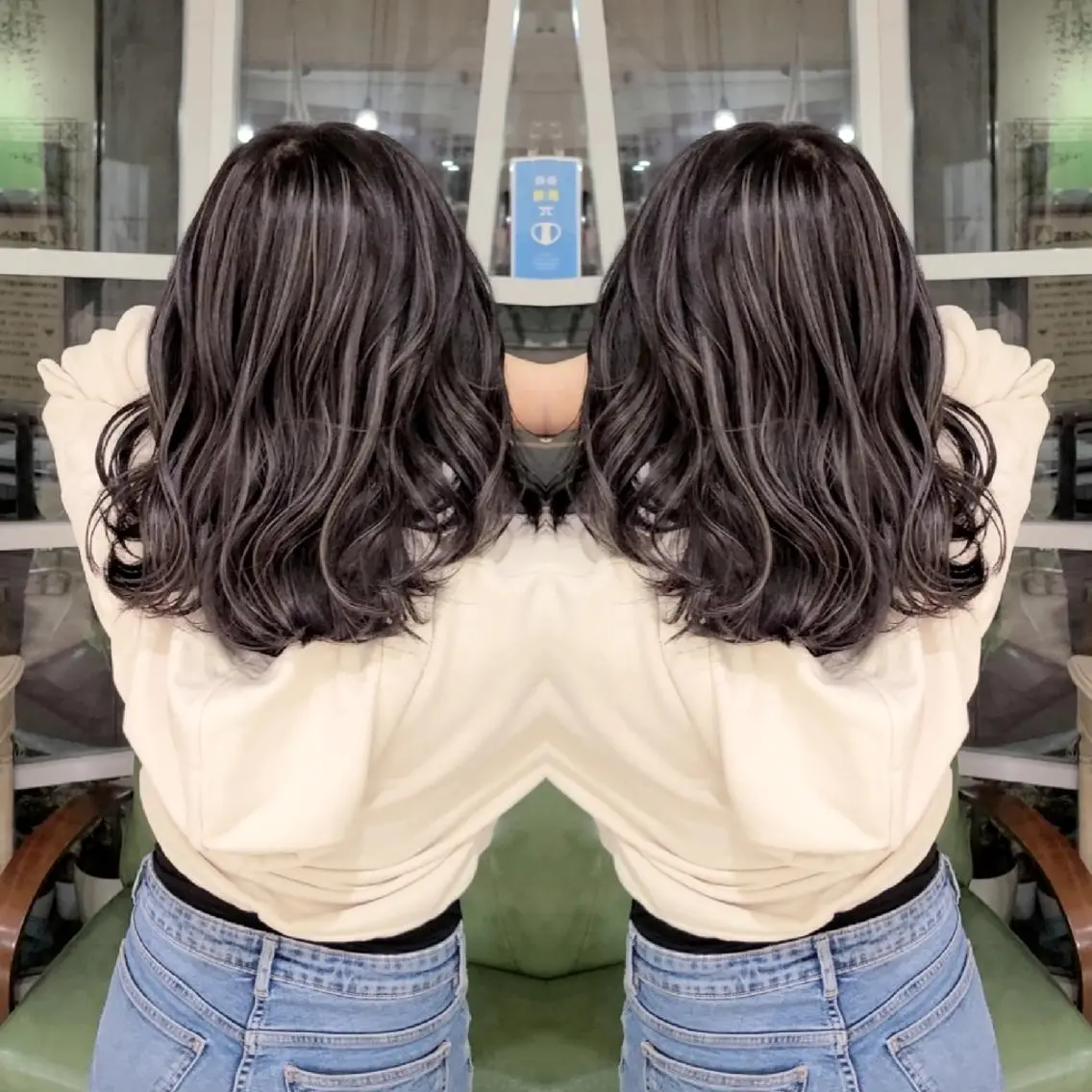 ミディアム カラー アッシュ アッシュグレー バレイヤージュ ベージュカラー ブリーチ カット ヘアカラー トリートメント バレイヤージュ/ ハイライト/大内格のヘアスタイル