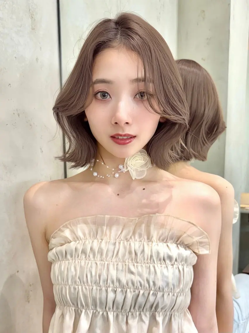 ショート カラー カット ヘアカラー トリートメント 莉乃/縮毛矯正/髪質 改善/艶カラーのヘアスタイル