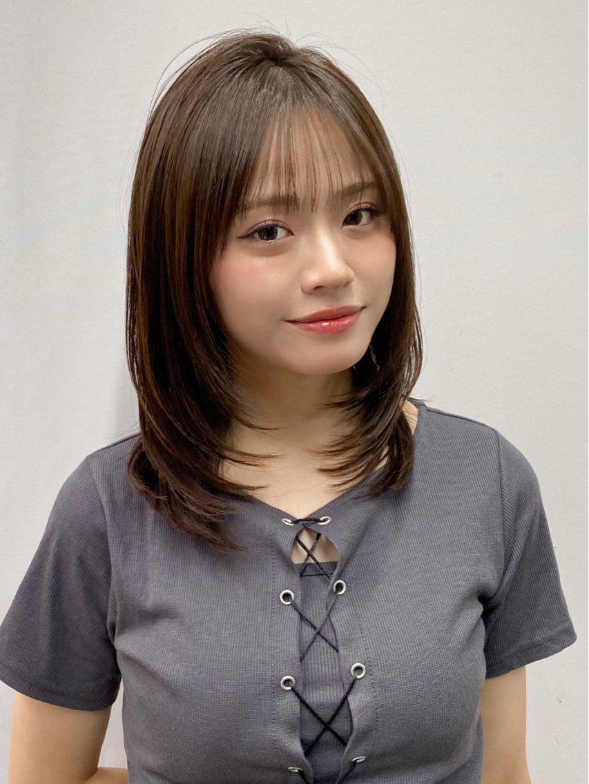 セミロング カラー レイヤーカット カット ヘアカラー トリートメント レイヤー×縮毛矯正✨ 髪質改善/佐藤侑哉のヘアスタイル
