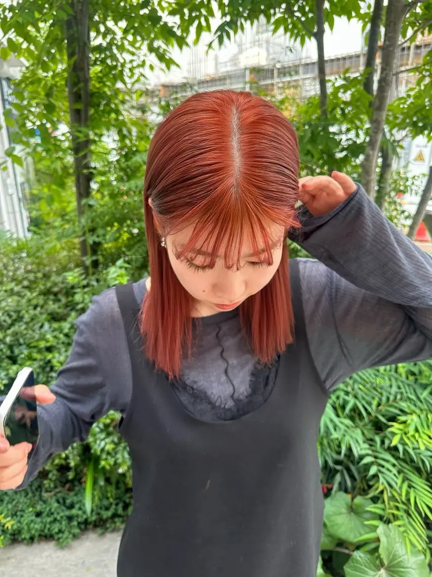 ミディアム カラー オレンジ オレンジレッド レッドカラー カット ヘアカラー トリートメント ❤️アヤカ レイヤーカット❤️のヘアスタイル