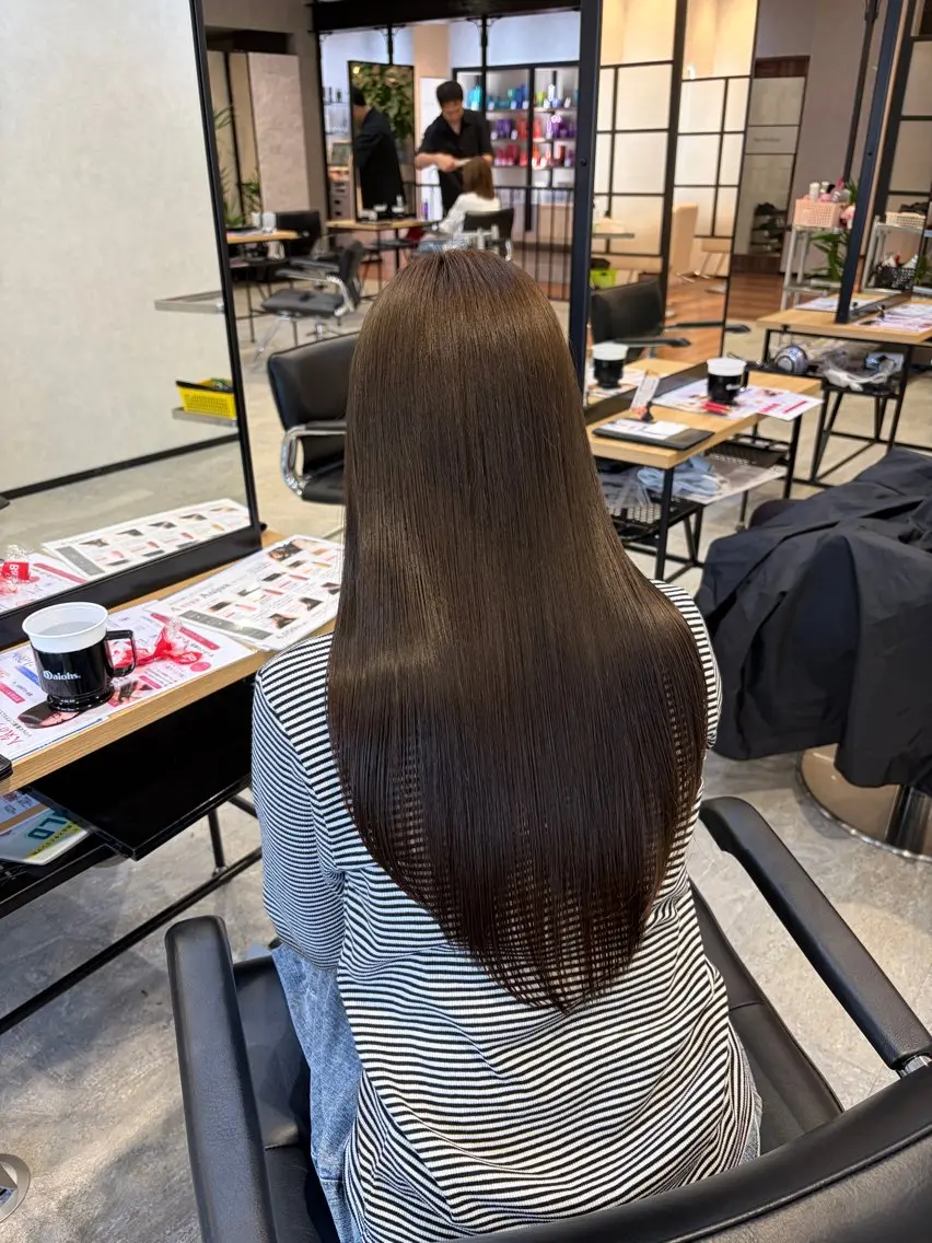 ロング カラー ケアカラー 髪質改善 韓国風暖色/暗髪 カラー🎀うみのヘアスタイル