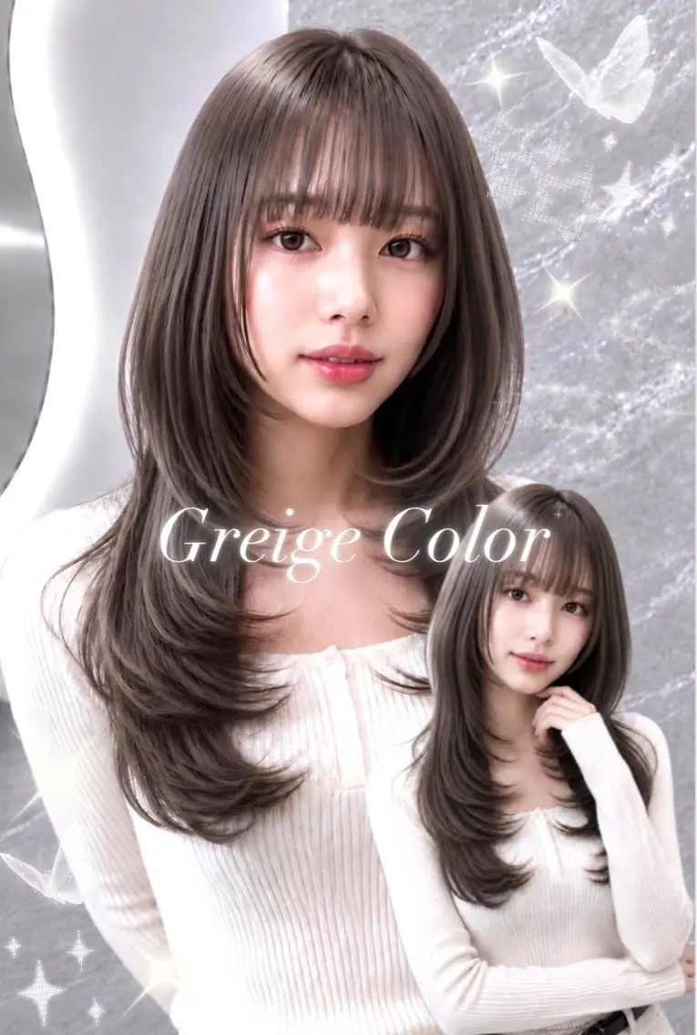 セミロング カラー ヘアアレンジ 黒髪 ブルーカラー ブルーブラック 透明感カラー グレージュ ヘアカラー 🖤kana韓国ヘア 艶髪カラー特化🖤のヘアスタイル