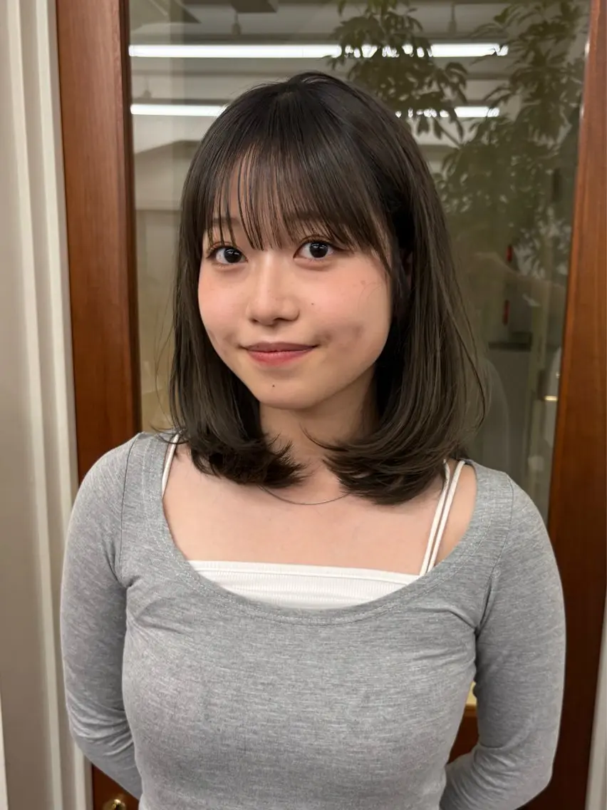 ミディアム カット ヘアカラー トリートメント 透明感カラー/顔周り カット/ののか💞のヘアスタイル
