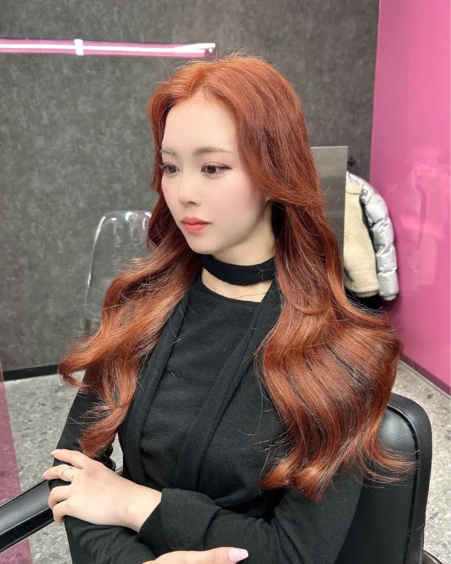 ロング カラー オレンジ エクステ nanaka 🤍韓国ワンホンヘアのヘアスタイル