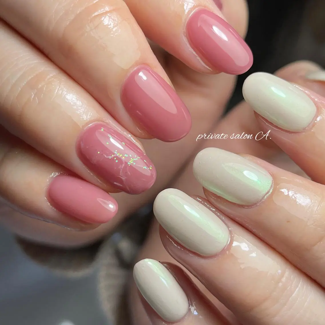 ミディアム ネイル オーロラネイル richeri beautyのネイルデザイン