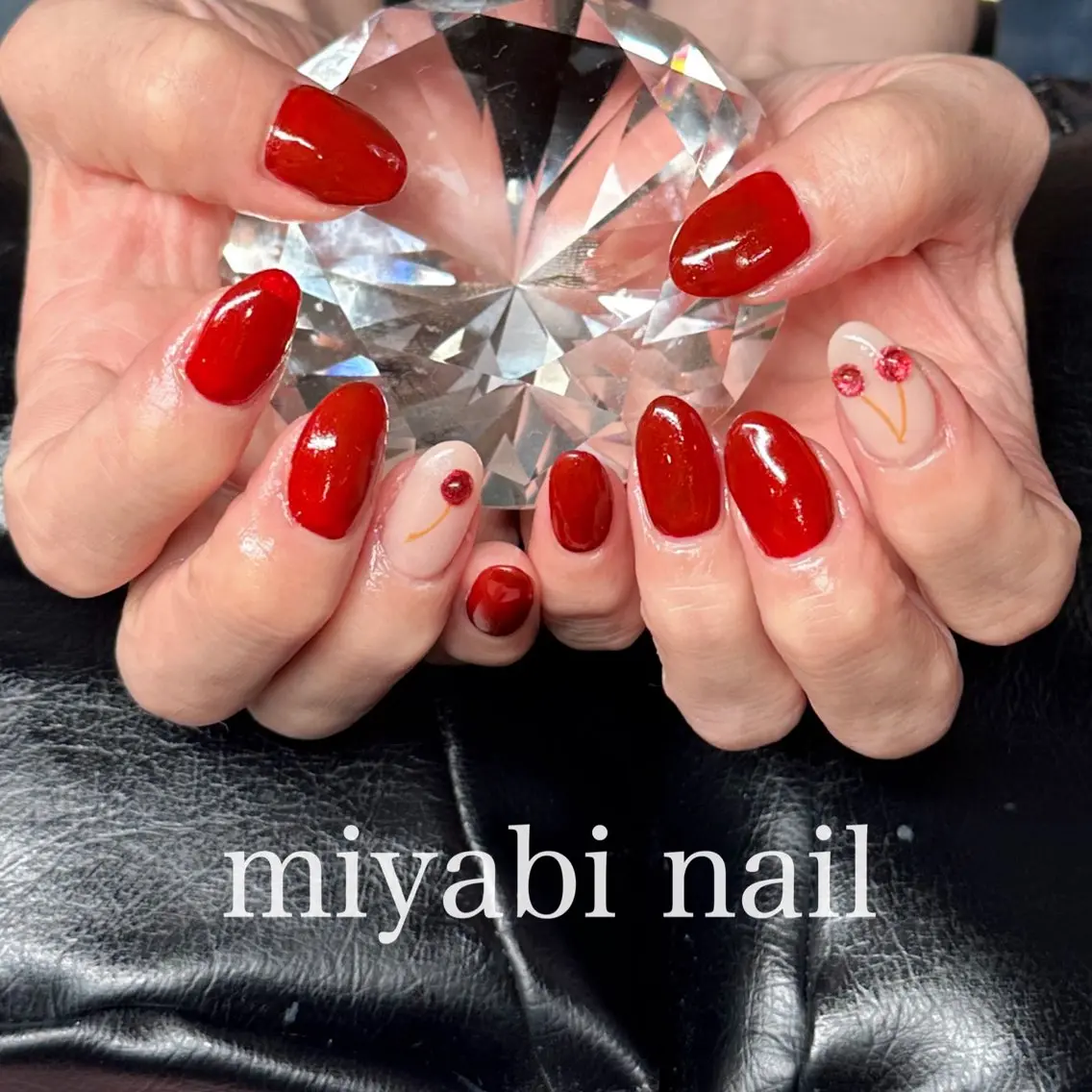 ネイル 持ち込み 赤色 ハンドネイル miyabi nail 桂川駅近くのネイルデザイン
