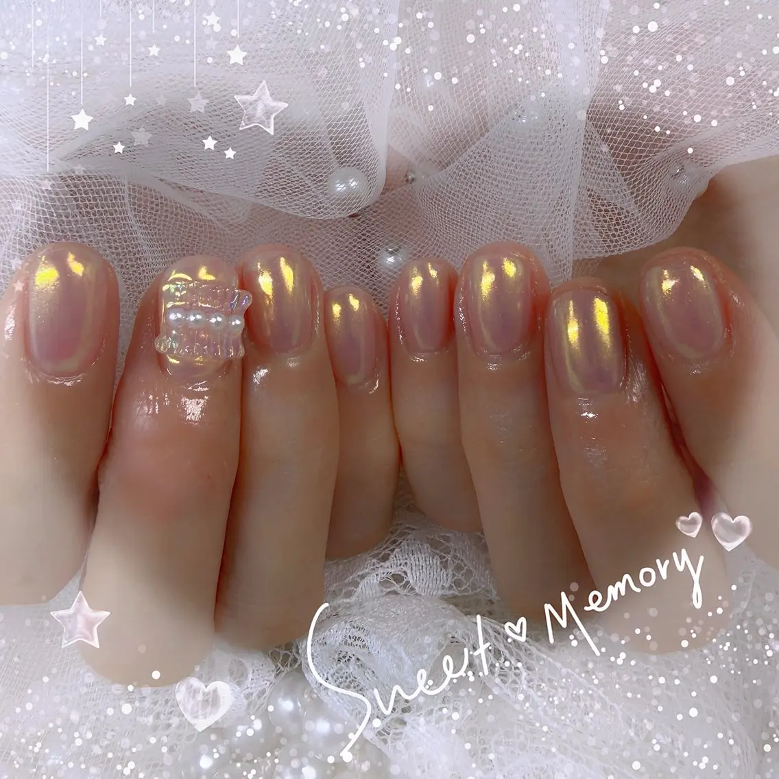 ネイル チークネイル フレンチネイル ガーリー ガラスフレンチ グラデーション ハンドネイル Chill Nailsalonのネイルデザイン