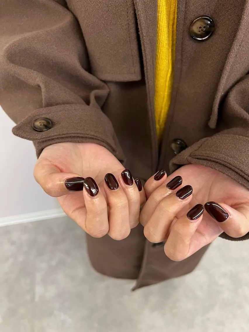ネイル ブラウン ジェルネイル 韓国ネイル ニュアンスネイル パラジェル ハンドネイル ハンドケア Bana_ Nailのネイルデザイン