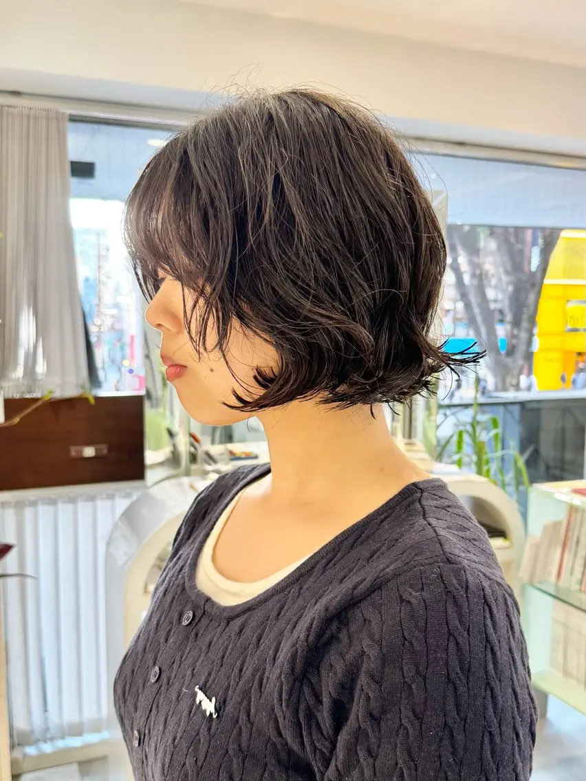 ショート パーマ ショートヘア ニュアンスパーマ カット パーマ トリートメント デジタルパーマ 🌀ボブ　萩原　龍のヘアスタイル