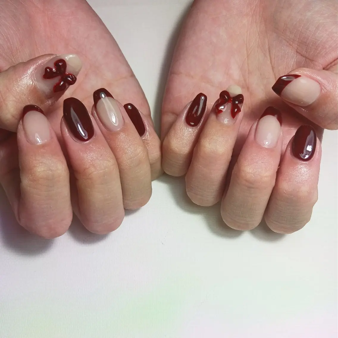 ネイル ボルドー フレンチネイル ジェルネイル 持ち込み ショートネイル ハンドネイル owlnail /持込みデザイン専門のネイルデザイン