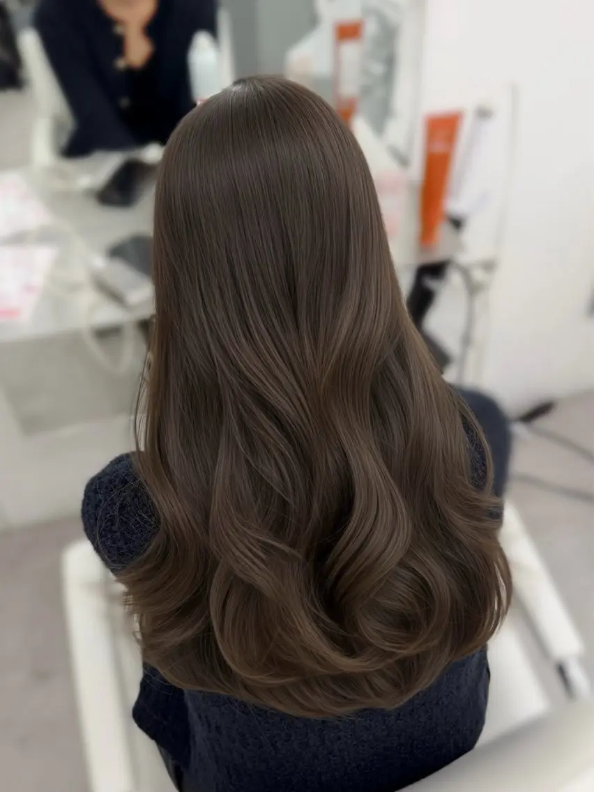 ロング カラー ショコラグレージュ グレージュ カット ヘアカラー トリートメント 韓国ヘア/顔周り ヘアセット/加藤優里のヘアスタイル