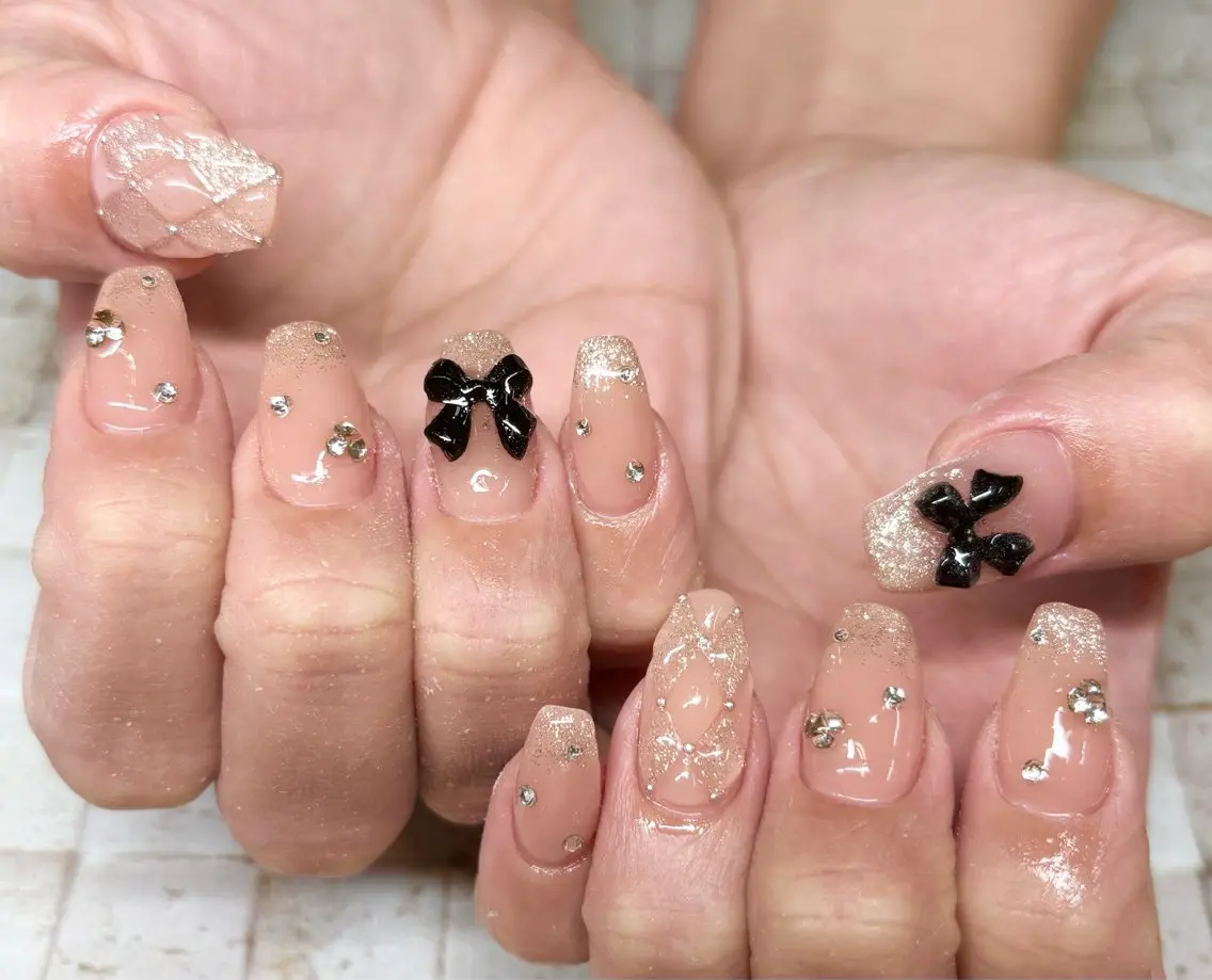 ネイル リボン ハンドネイル フットネイル takenawa sakiのネイルデザイン