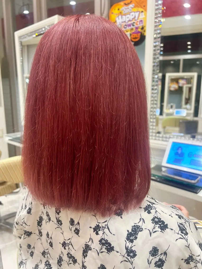 ミディアム カラー ブリーチ ピンクカラー レッドカラー ヘアカラー メンズ特化☝️添田 好恵のヘアスタイル