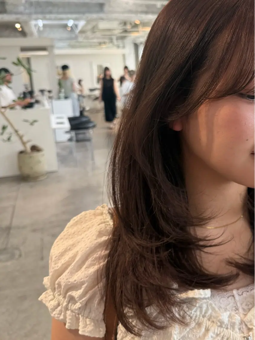 セミロング カラー ブラウンカラー オレンジ オレンジブラウン レイヤーカット カット ヘアカラー SAKI /レイヤー/ベージュのヘアスタイル