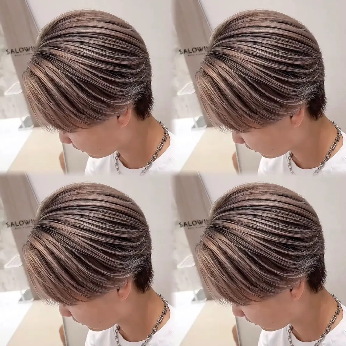 カラー メンズ メンズバレイヤージュ メンズブリーチ センターパート バレイヤージュ ブリーチ kanon本厚木 シースルーマッシュのヘアスタイル