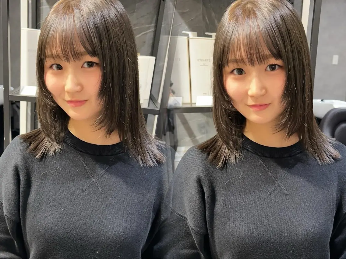 ミディアム カラー 透明感カラー グレージュ ayaka🫧 梅田ダブルカラーのヘアスタイル