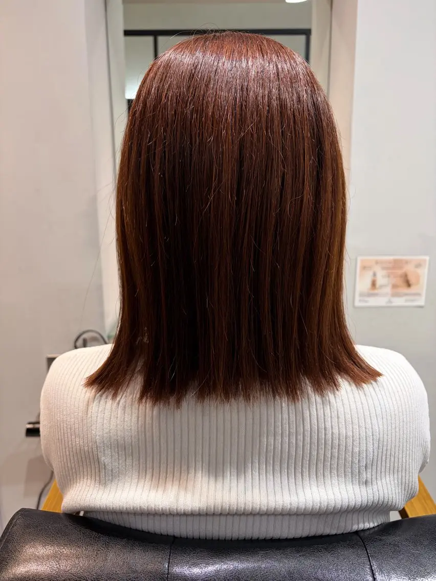 ミディアム 切りっぱなしボブ オレンジブラウン ボブ コンノ ナチのヘアスタイル